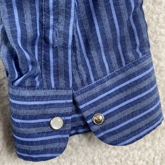Vintage Haband Men's 2X  Western Pearl Snap Blue Striped Shirt Lightweight EUC - Picture 7 of 12
